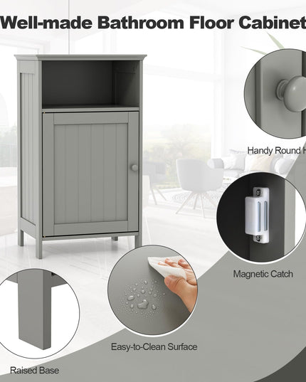 Giantex Bathroom Floor Storage Cabinet - Side Cabinet with Open Compartment, 3-Position Adjustable Shelf
