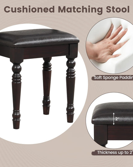 CHARMAID Makeup Vanity Desk with Mirror and Stool, Vanity Table Set with Large Mirror, 3 Drawers, Cushioned Stool