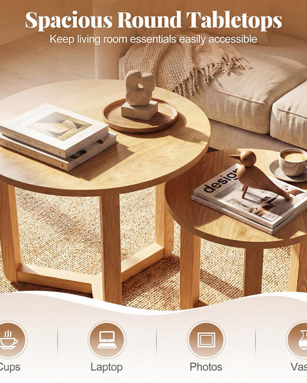 Giantex Round Nesting Coffee Table Set of 2 Wood Nesting End Tables