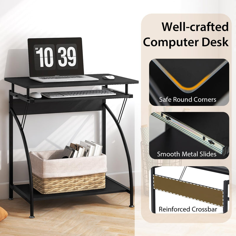 Giantex Computer Desk for Small Spaces, 27.5" Laptop Table with Pull-Out Keyboard Tray & Bottom Storage Shelf