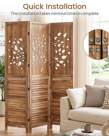 GIANTEX 3 Panel Folding Room Divider with Tree Leaf Cutout & Louvered Slats