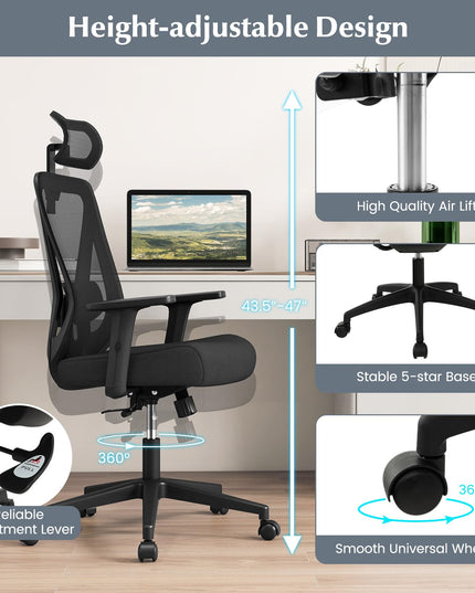 Giantex Ergonomic Mesh Office Chair, Height Adjustable Swivel Task Chair with Reclining Backrest, Adjustable Lumbar Support