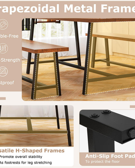 Giantex 72” Dining Table Set for 4-8, 3-Piece Kitchen Table Set with 2 Benches