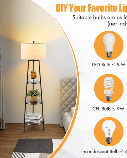 Giantex Floor Lamp with 3-Tier Shelves - Modern Standing Corner Floor Lamp
