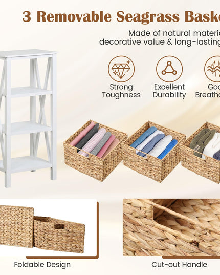 Giantex 3-Tier Nightstand with 3 Wicker Baskets(31.5''H-3 Baskets)