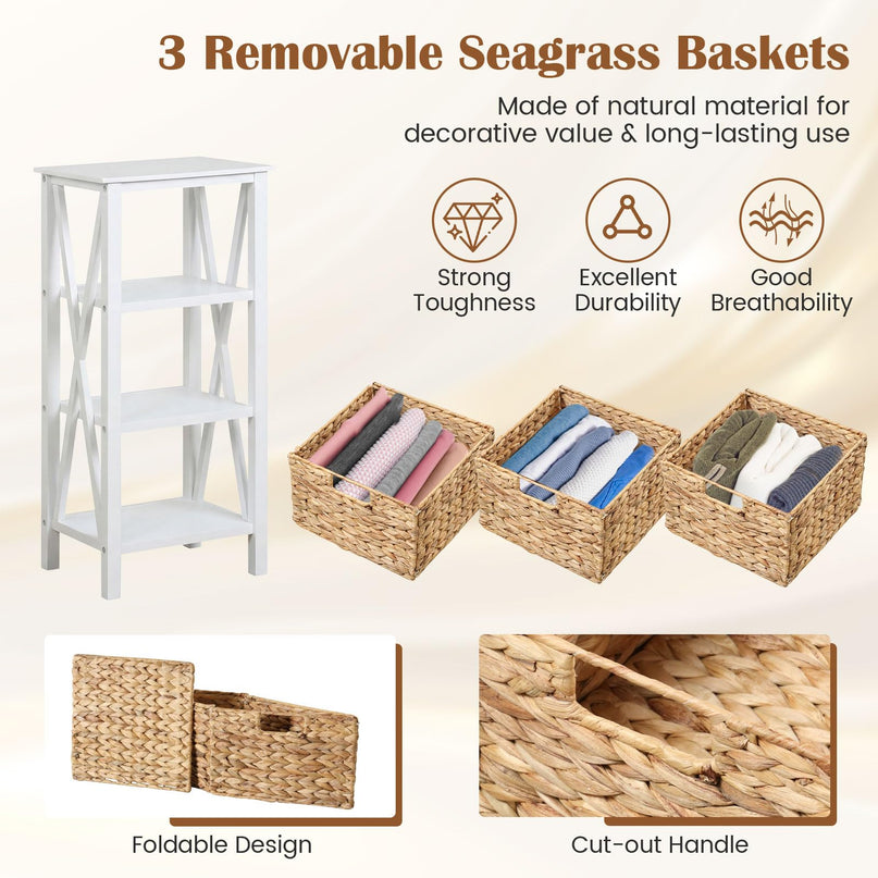 Giantex 3-Tier Nightstand with 3 Wicker Baskets(31.5''H-3 Baskets)