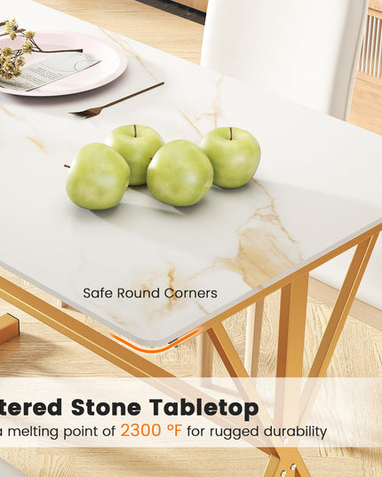 Giantex 44" Sintered Stone Dining Table with X-Shaped Gold Metal Frame