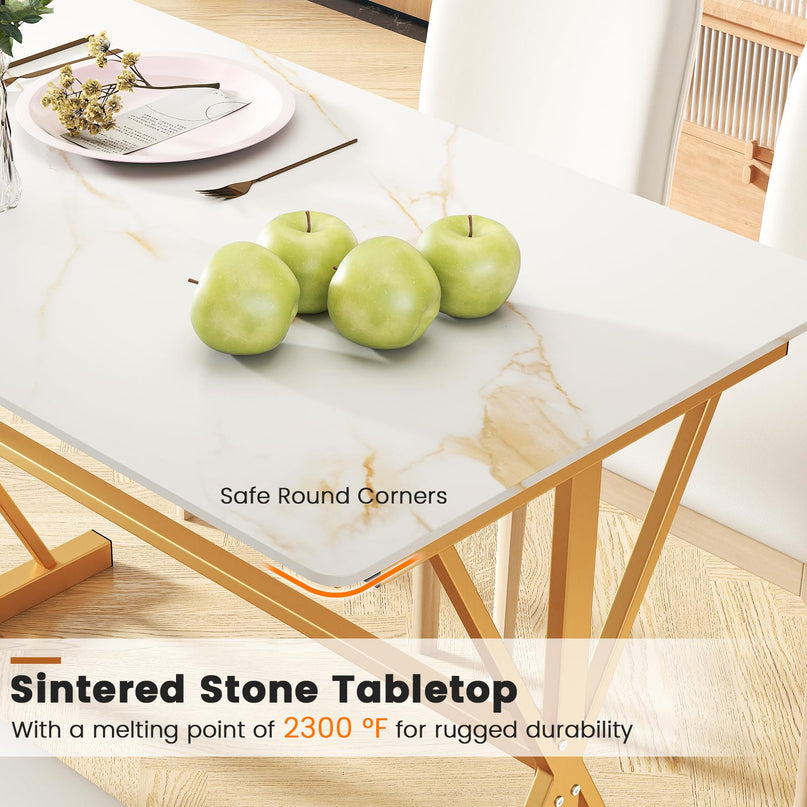 Giantex 44" Sintered Stone Dining Table with X-Shaped Gold Metal Frame