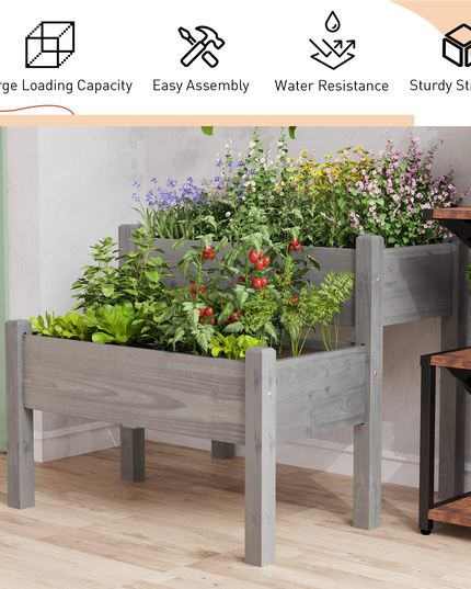 Set of 2 Raised Garden Bed, 34" x 33.5" x 28.5" (L x W x H)