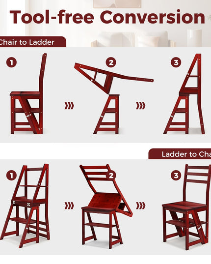Giantex 3 Tier Folding Ladder Chair, Convertible 3 Step Stool and Chair w/Safety Locks for Adults