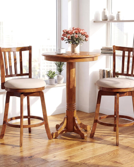 Giantex 25" Counter Height Stools with Rubber Wood Legs & Footrest & Upholstered Seat