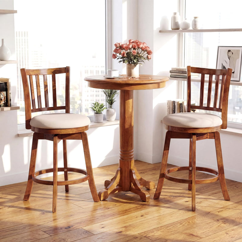 Tabourets de bar Giantex 63,5 cm avec pieds en bois d'hévéa, repose-pieds et assise rembourrée