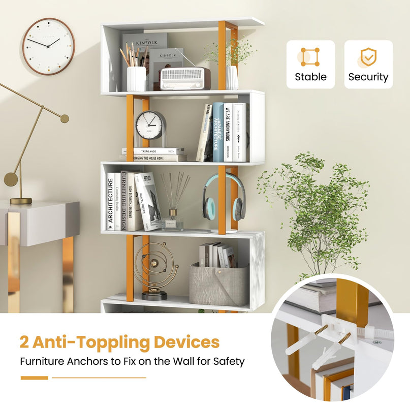 Giantex 5-Tier Geometric Bookcase Freestanding Display Shelf Rack