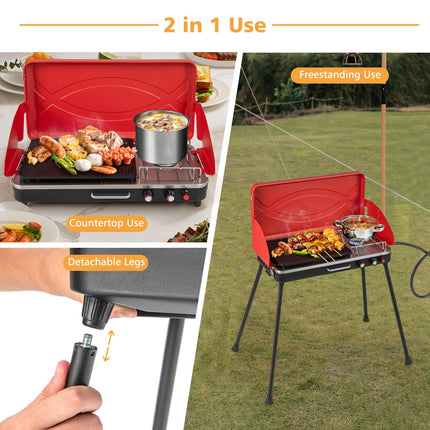 Giantex 2-in-1 Gas Camping Grill and Stove, 20,000 BTUs Portable Propane Grill Burner