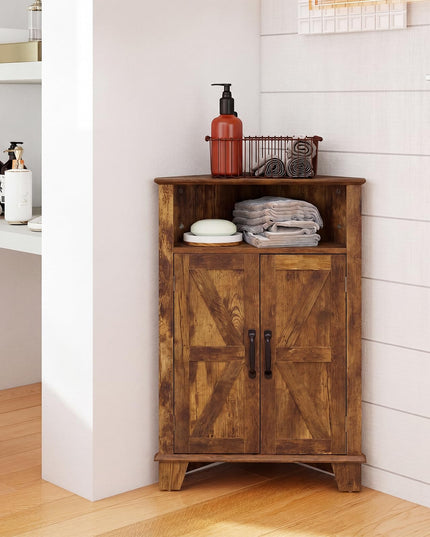 Giantex Farmhouse Bathroom Floor Corner Storage Cabinet with Open Storage