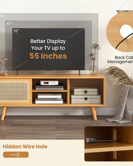 Giantex TV Stand for Living Room TVs up to 55”- Bamboo Entertainment Center