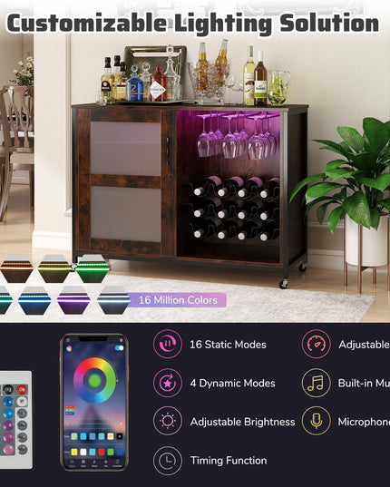 Giantex Wine Bar Cabinet with LED Light for Dining Room Living Room