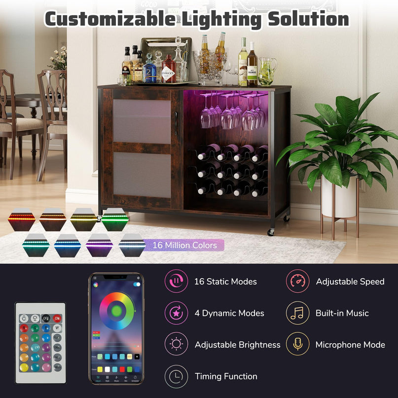 Giantex Wine Bar Cabinet with LED Light for Dining Room Living Room