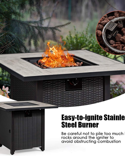 Giantex Propane Fire Pit Table, 30 inch 50,000 BTU Square Gas Firepits w/ Ceramic Tabletop