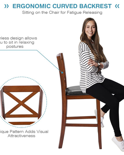 Giantex Modern 25” Counter Height Dining Pub Stools with X-Shaped Backrest, Soft Cushion & Durable PU Seat