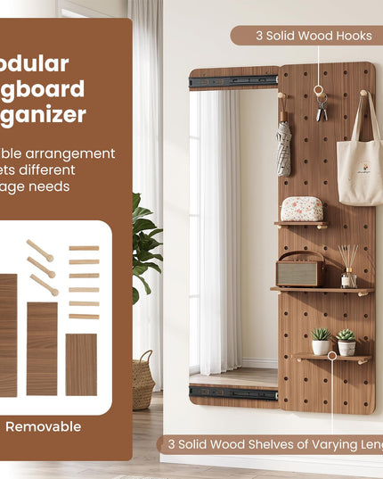 CHARMAID 55" Full Length Wall Mirror with Sliding Pegboard
