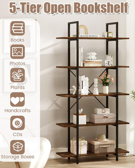 Giantex 5 Tier Industrial Bookshelf for Living Room Bedroom Study