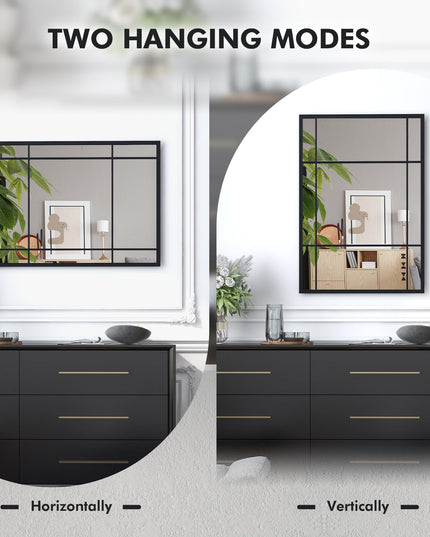 CHARMAID Window Wall Mirror - 40" x 28" Decorative Wall Mounted Mirror, Metal Framed Mirror