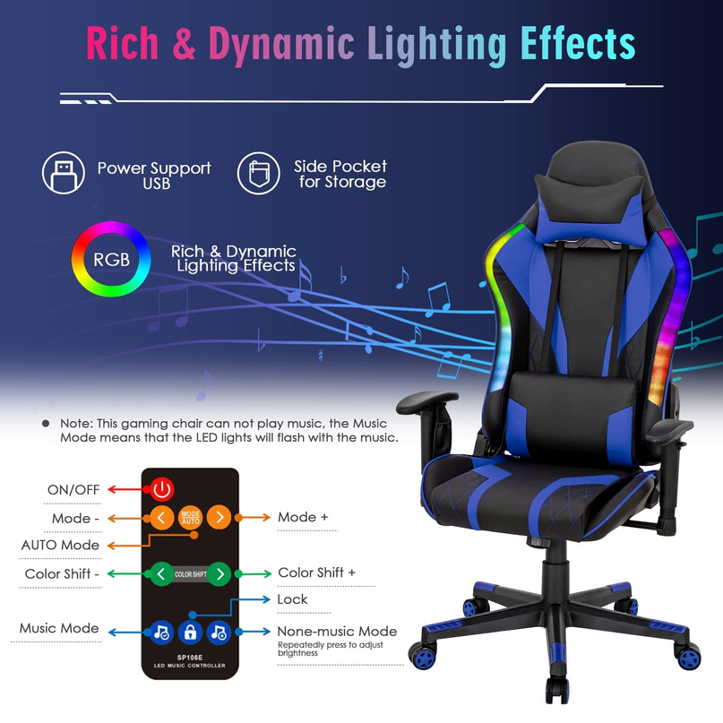 Giantex Gaming Chair with RGB LED Lights