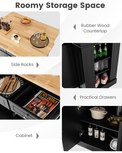 Giantex Kitchen Island with Drop Leaf, Rubber Wood Top, 2 Drawers, Storage Cabinets