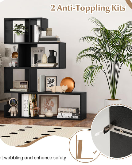 Giantex 5-Tier S-Shaped Bookshelf, Geometric Bookcase w/Open Cubes