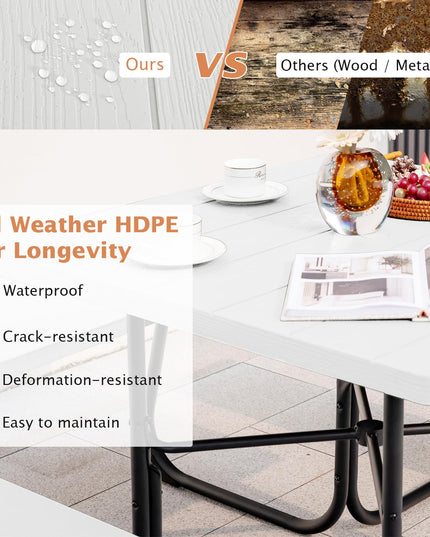 Giantex Picnic Table Set for 4-8 Persons, Outdoor Table and Bench Set with Umbrella Hole, HDPE Top & Metal Frame