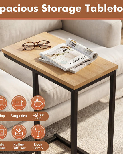 Table d'appoint en C Giantex avec cadre métallique et plateau spacieux, lot de 1/2