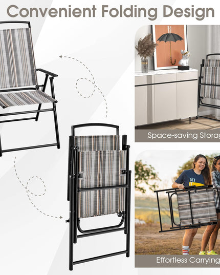 Giantex Patio Chairs Set of 2/4, Outdoor Folding Chairs with Armrests, Metal Frame