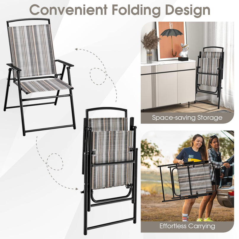 Giantex Patio Chairs Set of 2/4, Outdoor Folding Chairs with Armrests, Metal Frame