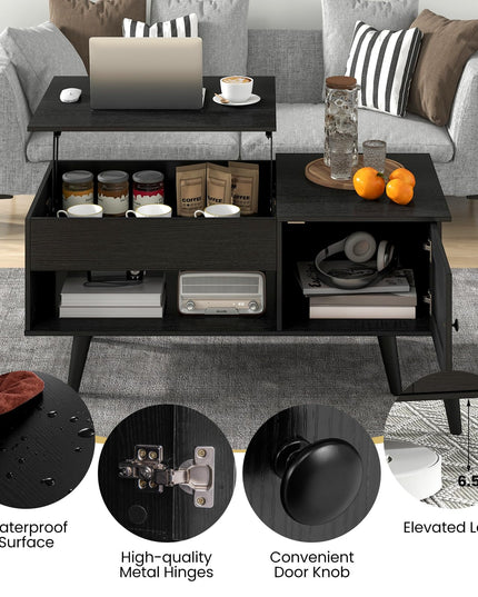 Giantex Lift Top Coffee Table, Modern Cocktail Table with Hidden Compartment, Open Shelf & Cabinet