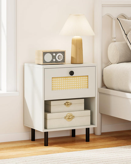 Giantex Rattan Nightstand with Drawer Set of 1/2 Modern Bed Side Table