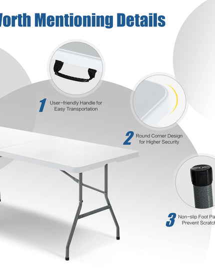 No Assembly  6FT Portable Foldable Tables for Party Camping BBQ