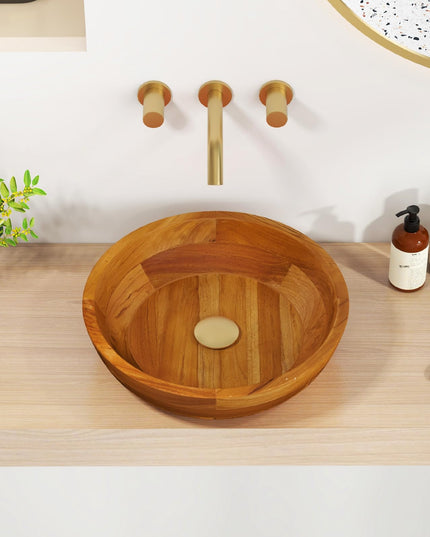 Giantex Teak Wood Vessel Sink - Bathroom Washbasin with Smooth Finish, Round Corner (16” x 16” x 4” Bowl-shaped)