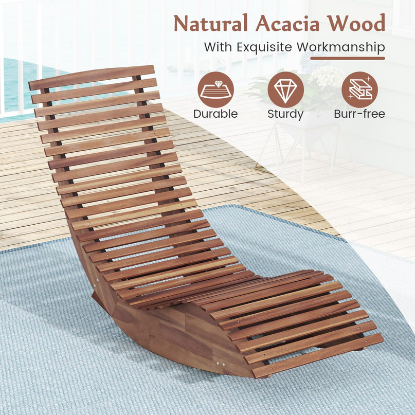 Giantex Outdoor Chaise Lounge Chair - Acacia Wood Outdoor Lounger, Patio Lounge Chair with Slatted Design