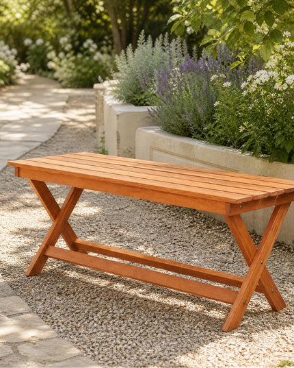 Giantex Outdoor Wooden Bench with X-Shaped Legs & Reinforced Crossbars