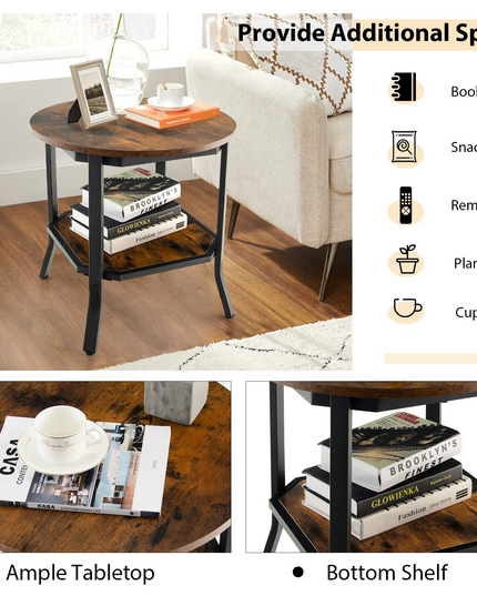 Giantex Round End Table, Industrial Nightstand w/Storage Shelf