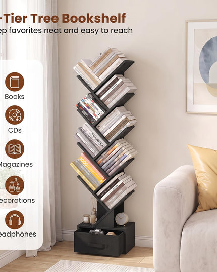 GIANTEX 9-Tier Tree Bookshelf with Drawer for Home Office