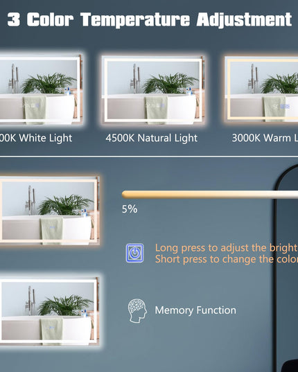 CHARMAID LED Bathroom Mirror - Lighted Vanity Mirror with Front and Backlight, 3 Lighting Colors, Adjustable Brightness
