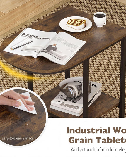 Giantex C Shaped End Table with Industrial Wood Tabletop & Storage Shelf