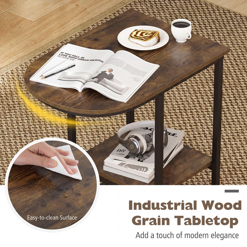 Giantex C Shaped End Table with Industrial Wood Tabletop & Storage Shelf