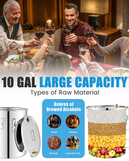 Giantex 5 or 10 Gal Alcohol Still,2 Pots Stainless Steel Alcohol Still, Multi-purpose Home Brewing Kit for DIY Whiskey, Brandy, Beer, Silver