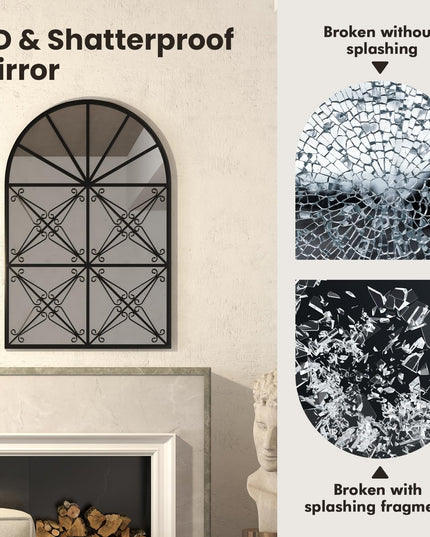 CHARMAID Arched Window Pane Mirror - 34"x23" Arch Wall Mounted Decorative Mirror