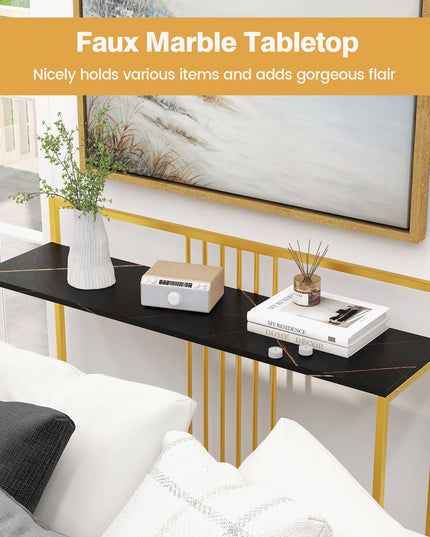 Giantex 47" Entryway Console Table - Narrow Hallway Table w/Sturdy Gold Metal Frame, Anti-Tipping Kits