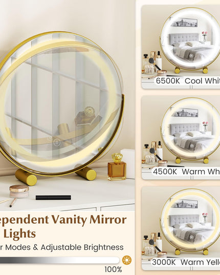 Coiffeuse avec miroir lumineux et station de charge pour chambre de fille