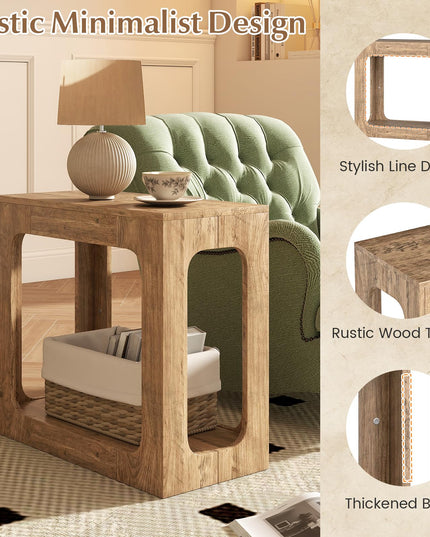 Giantex 2 Tier Farmhouse Side Table with Open Storage Shelf